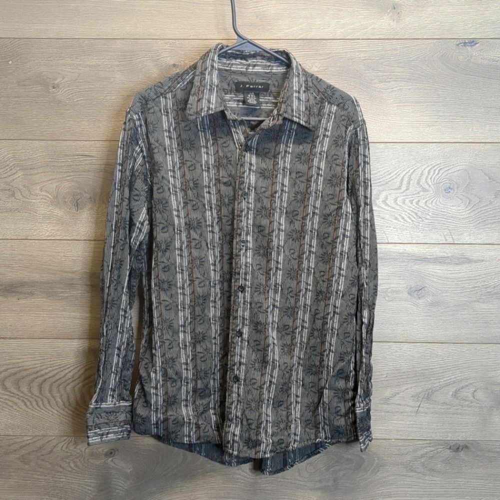 J. Ferrar Button Down Striped Shirt Mens Size Large